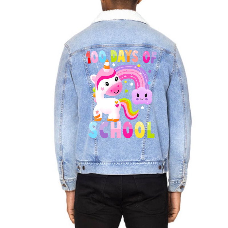 Happy 100th Day Of School Unicorn Magical 100 Days Unisex Sherpa-lined Denim Jacket | Artistshot