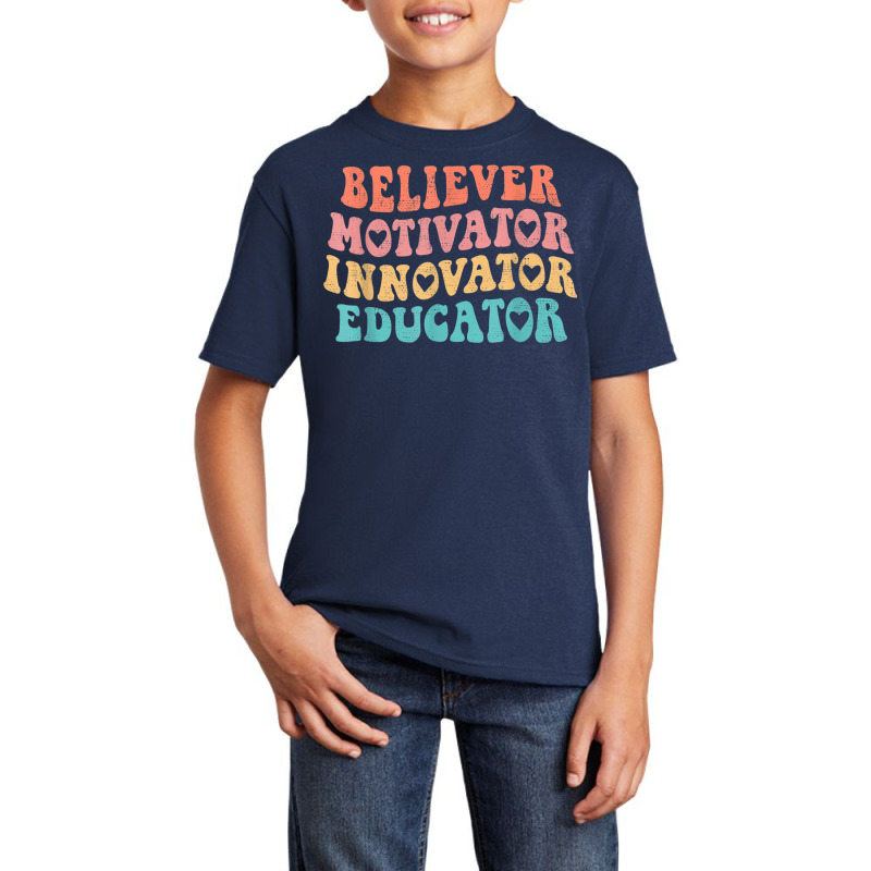 Groovy Believer Motivator Innovator Educator Retro Teachers Basic Youth T-shirt by RandiCrystalGraber | Artistshot