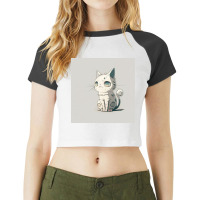 Angry White Cat Statue Raglan Crop Top | Artistshot