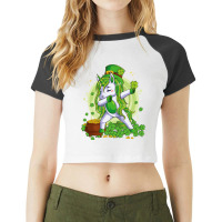 St Patricks Dabbing Unicorn Kids Leprechaun Lepric Raglan Crop Top | Artistshot