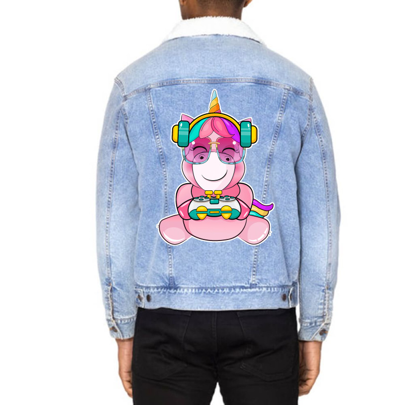 Gamer Girl Unicorn Gaming Cute Video Game Women Gi Unisex Sherpa-lined Denim Jacket | Artistshot