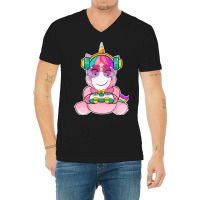 Gamer Girl Unicorn Gaming Cute Video Game Women Gi V-neck Tee | Artistshot