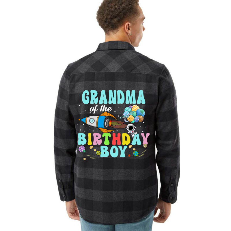 Grandma Of The Birthday Astronaut Boy Space Party Flannel Shirt | Artistshot