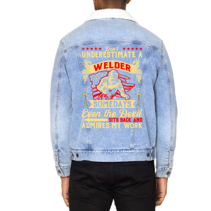 Funny Saying Welding Strong Welder Patriotic Usa U Unisex Sherpa-lined Denim Jacket | Artistshot