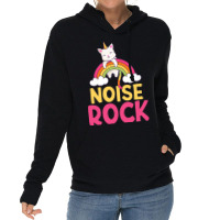 Funny Colorful Noise Rock Rainbow Cat Unicorn Unic Lightweight Hoodie | Artistshot