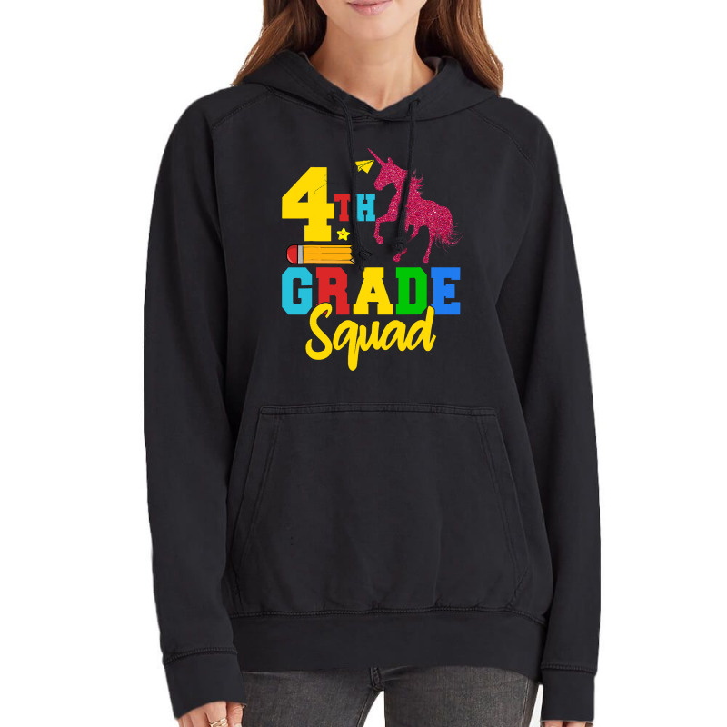 Funny Fourth Grade Squad 4th Grader Unicorn Back T Vintage Hoodie | Artistshot