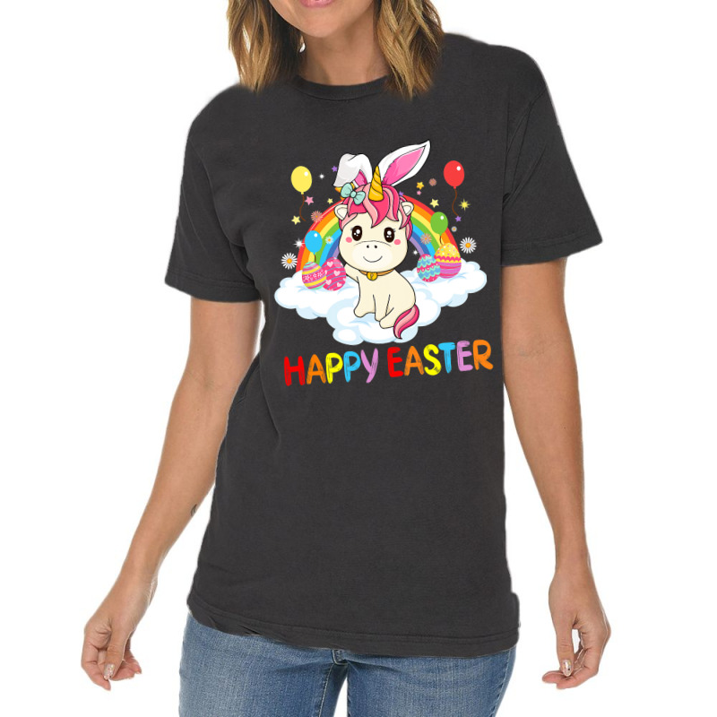 Happy Easter Cute Unicorn Wearing Ears Easter Egg Vintage T-shirt | Artistshot