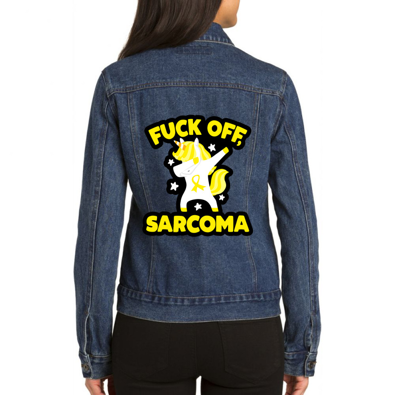 Funny Fuck Off Sarcoma Quote With Unicorn Ladies Denim Jacket by VALARIEPATTERSON | Artistshot