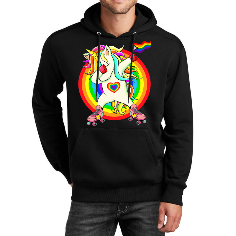 Gay Pride Unicorn Dabbing Lgbtq Rainbow Flag Rolle Unisex Hoodie | Artistshot