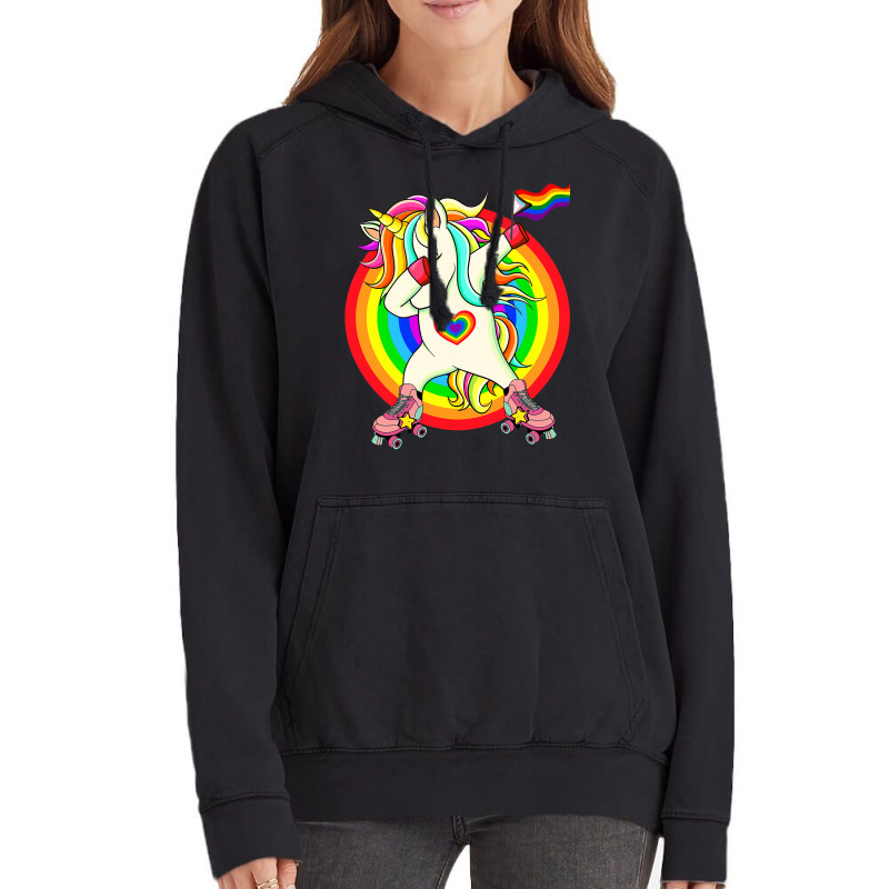 Gay Pride Unicorn Dabbing Lgbtq Rainbow Flag Rolle Vintage Hoodie | Artistshot