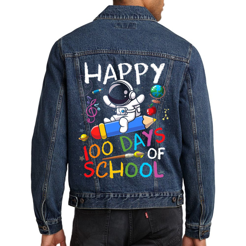 Happy 100 Days Of School Outer Astronaut Space Kid Men Denim Jacket | Artistshot