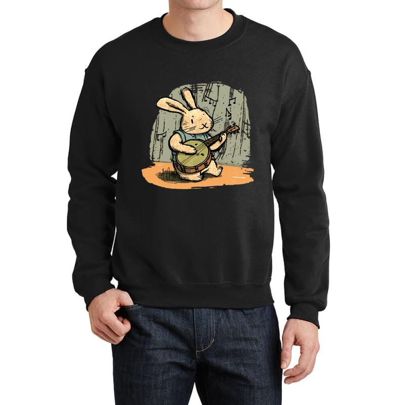 Funny Bunny Playing Banjo Music Cute Rabbit Happy  Crewneck Sweatshirt | Artistshot