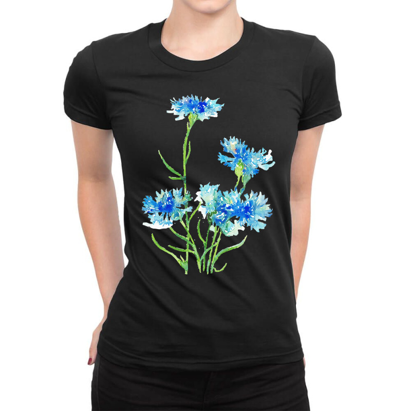 Cornflower Watercolor Painting T  Shirt Ladies Fitted T-Shirt by shouthire | Artistshot