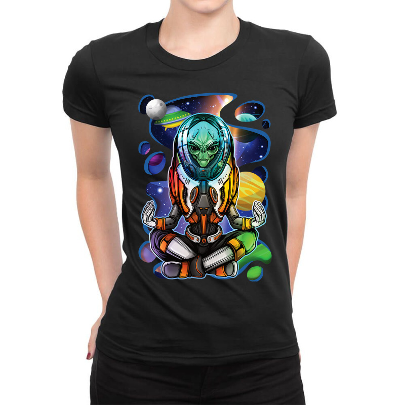 Extraterrestrial Meditating Meditation Yoga Alien Ladies Fitted T-Shirt by AurianaTristan | Artistshot