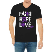 Faith Hope Love Cure Cute Pancreatic Cancer Awaren V-neck Tee | Artistshot