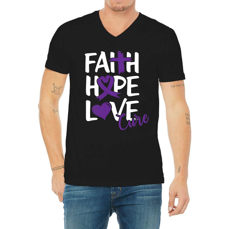 Faith Hope Love Cure Cute Pancreatic Cancer Awaren V-neck Tee | Artistshot