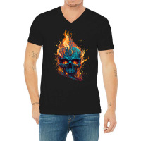 Flamming Skull V-neck Tee | Artistshot