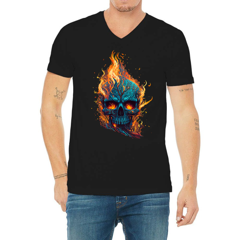 Flamming Skull V-Neck Tee by KeziahSingleta | Artistshot