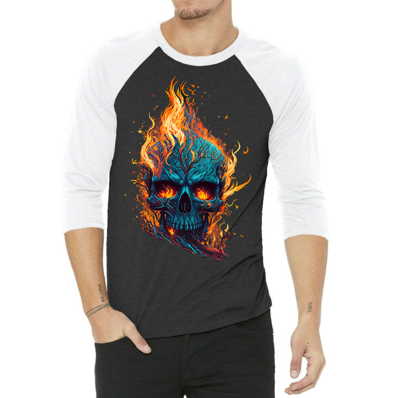 Flamming Skull 3/4 Sleeve Shirt by KeziahSingleta | Artistshot