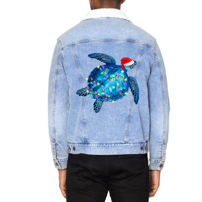 Sea Turtle Christmas Lights Santa Hat Funny Merry  Unisex Sherpa-Lined Denim Jacket by HarborLenard | Artistshot