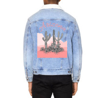 Saguaro Cactus Arizona Desert Scene Coral Pink Unisex Sherpa-lined Denim Jacket | Artistshot