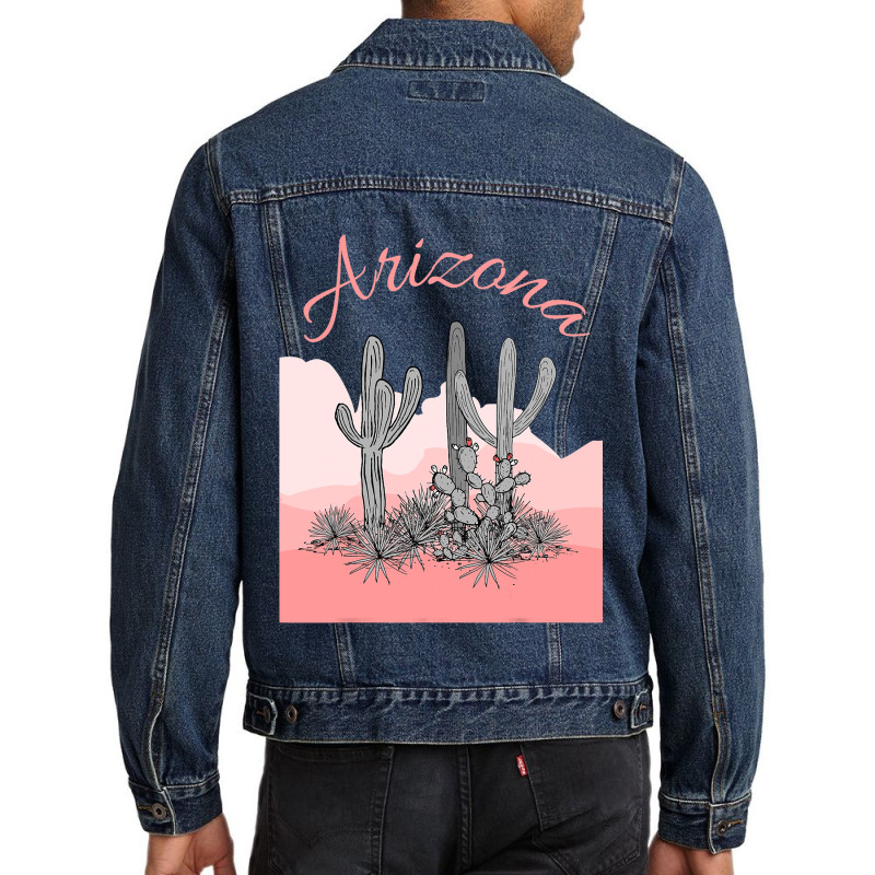 Saguaro Cactus Arizona Desert Scene Coral Pink Men Denim Jacket | Artistshot