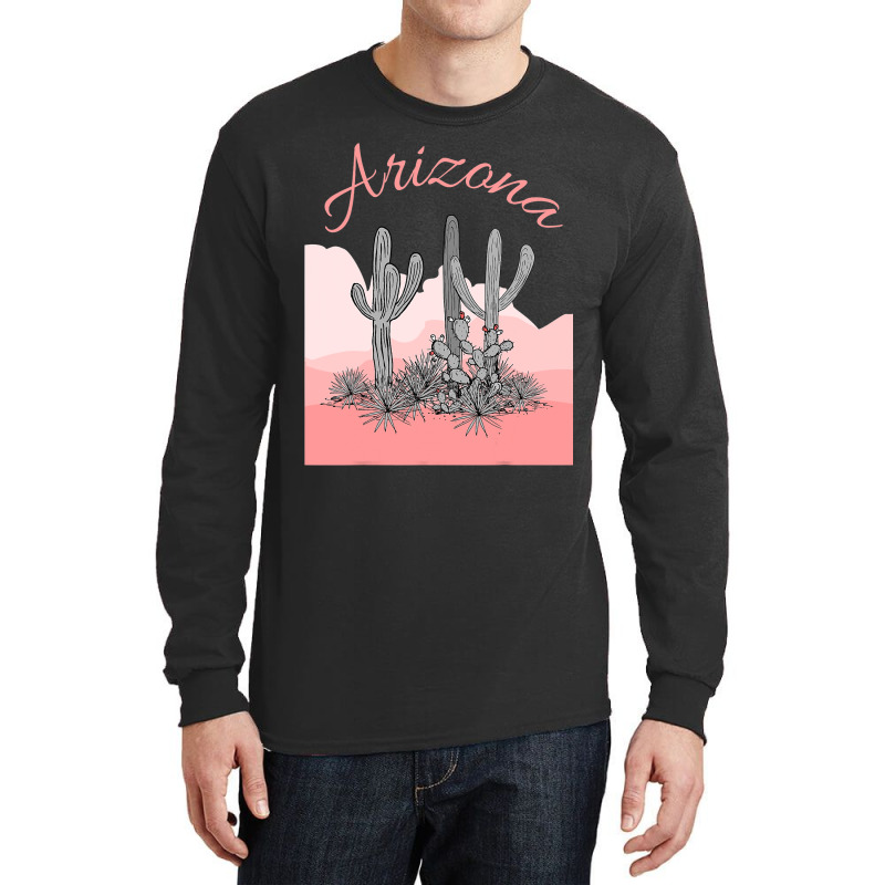 Saguaro Cactus Arizona Desert Scene Coral Pink Long Sleeve Shirts | Artistshot