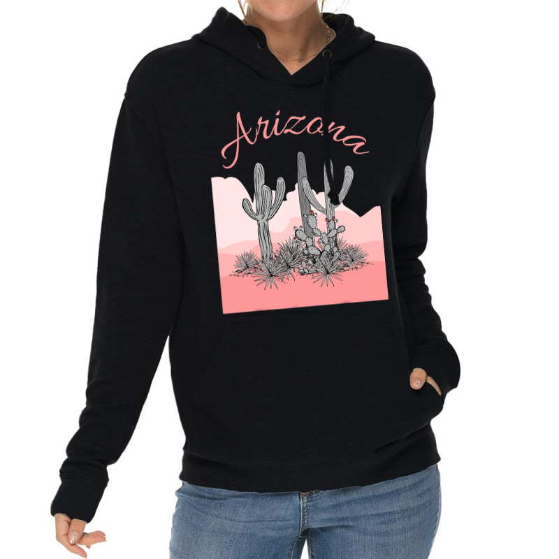 Saguaro Cactus Arizona Desert Scene Coral Pink Lightweight Hoodie | Artistshot