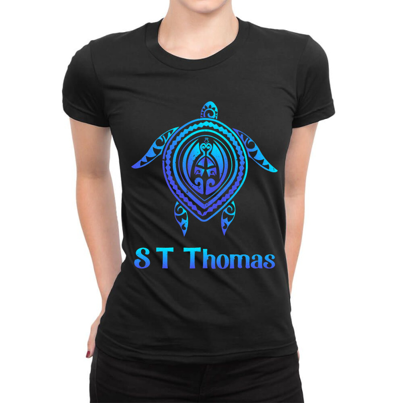 Saint Thomas Island Usvi Sea Turtle Blue Sea Triba Ladies Fitted T-Shirt by NouraMetcalf | Artistshot