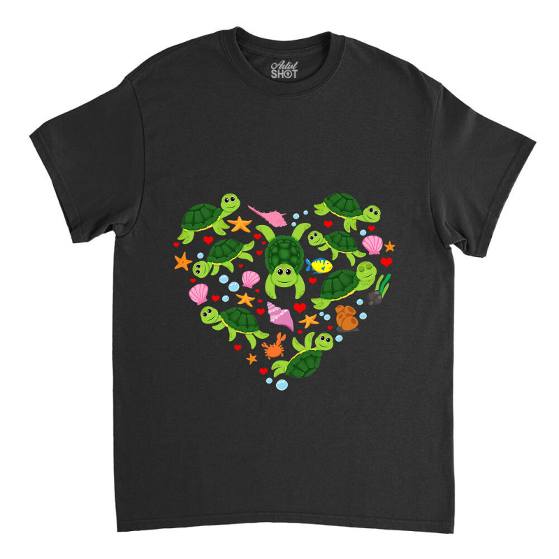 Sea Turtle Heart Valentines Day Cute Boys Girls Ki Classic T-shirt by JanChao | Artistshot