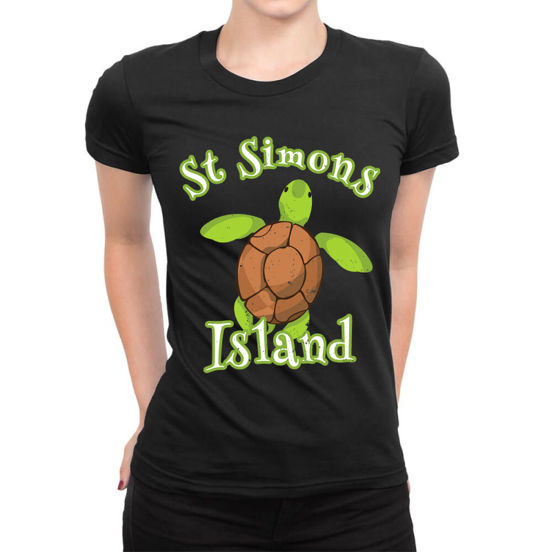 St Simons Island Georgia Whimsy Sea Turtle Ladies Fitted T-Shirt by EmmalinaAlter | Artistshot