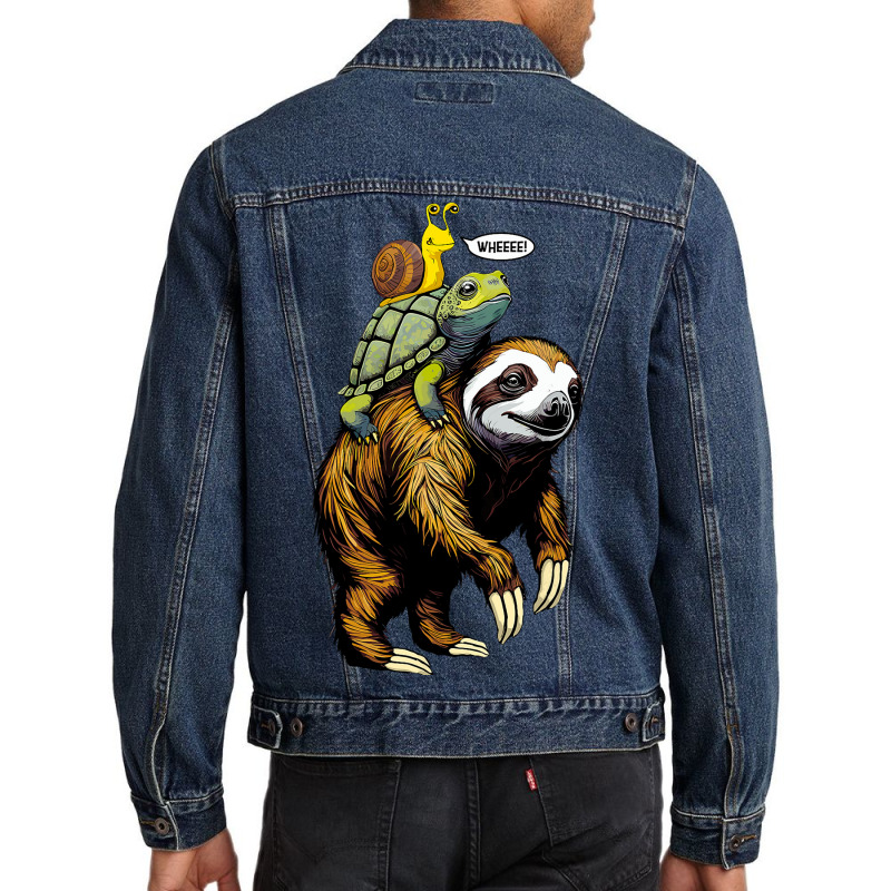 Sloth Turtle Snail Piggyback Slow Animal Speed Rac Men Denim Jacket by RenaHetrick | Artistshot