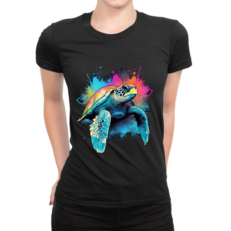 Sea Turtle Tie Dye Sea Ocean Tortoise Sea Turtle M Ladies Fitted T-Shirt by Upsunshine | Artistshot