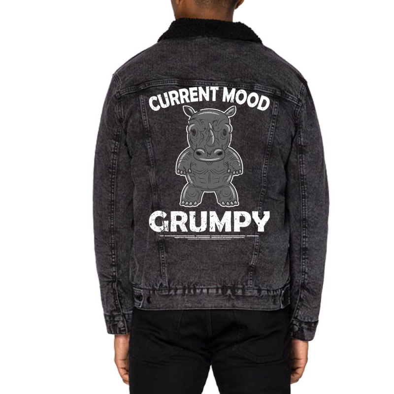 Rhino Men Women Current Mood Grumpy Unisex Sherpa-lined Denim Jacket | Artistshot