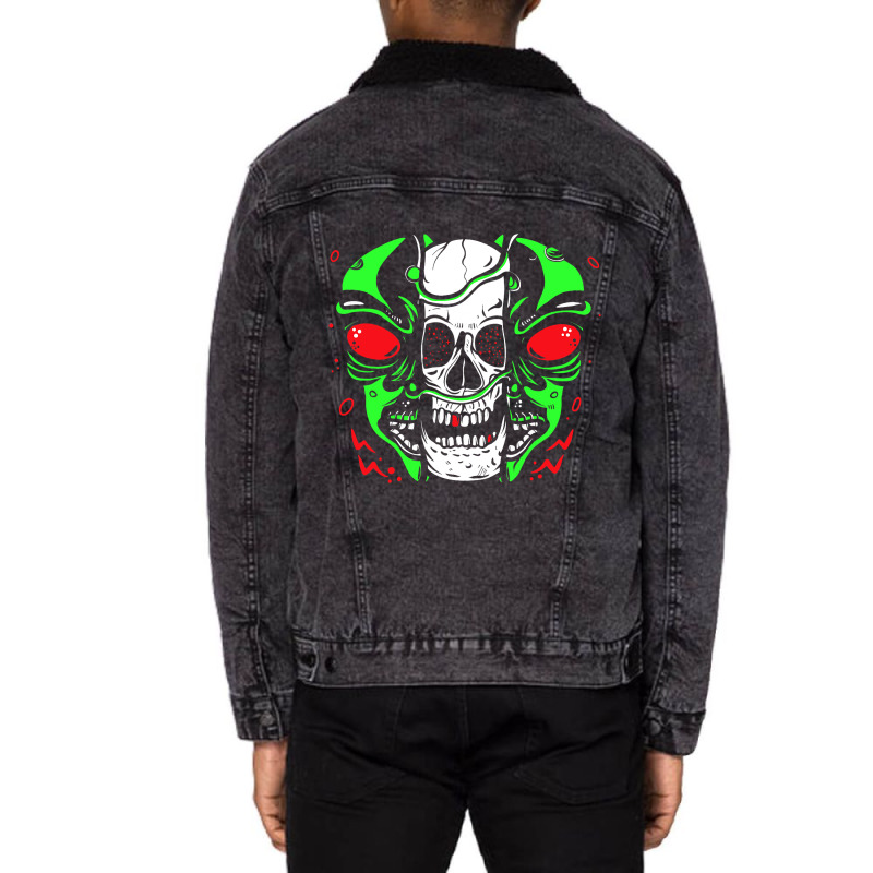 Skeleton Alien Lazy Halloween Costume Cool Skull B Unisex Sherpa-lined Denim Jacket | Artistshot