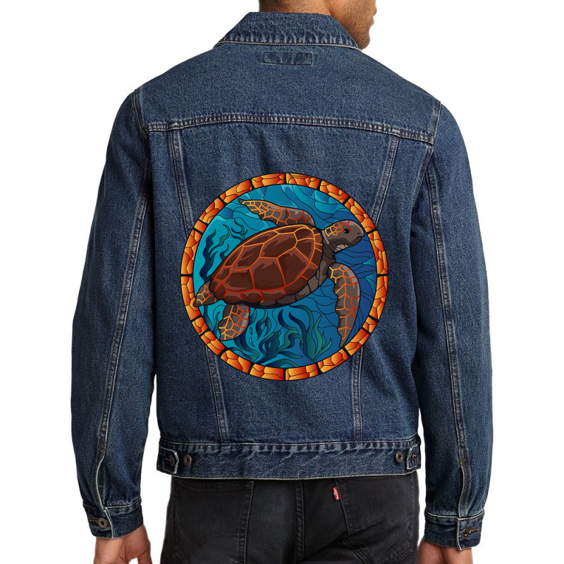 Stained Glass Art Sea Turtle Colorful Glasswork De Men Denim Jacket | Artistshot