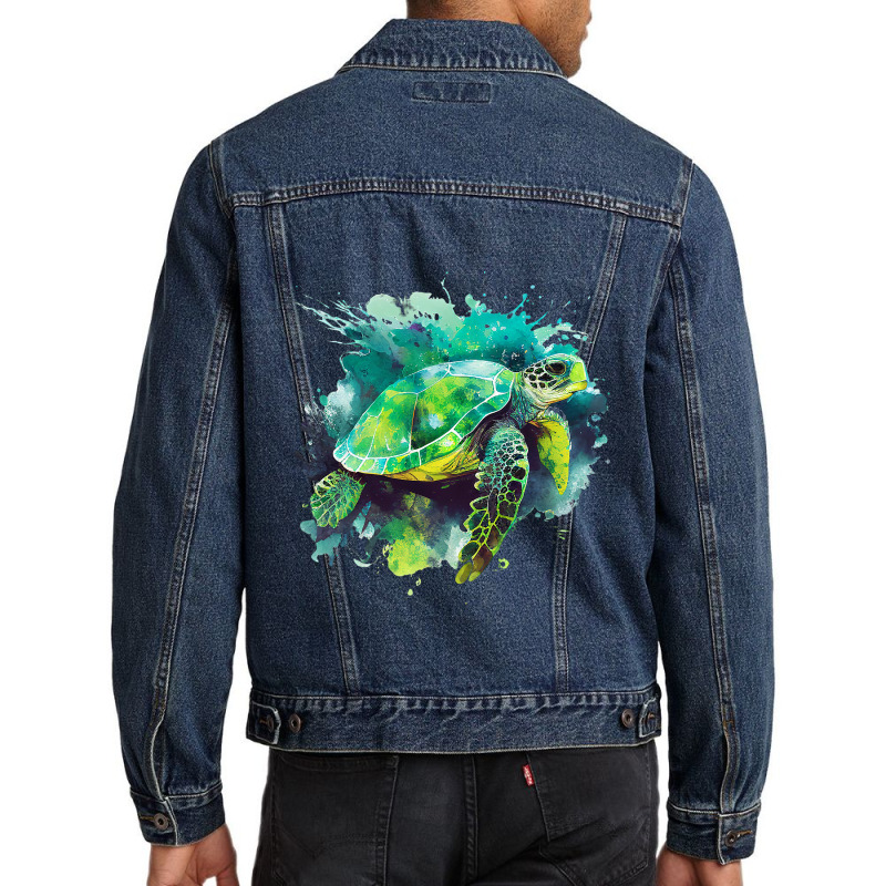 Sea Turtle Watercolor Art Shirt Pop Art Turtle Tee Men Denim Jacket by Vibrantora | Artistshot