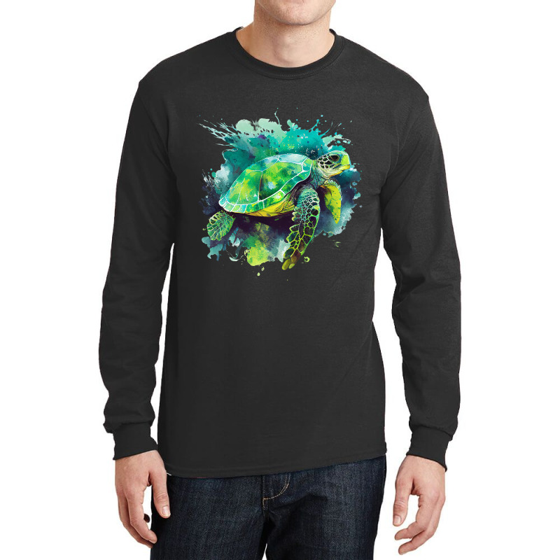 Sea Turtle Watercolor Art Shirt Pop Art Turtle Tee Long Sleeve Shirts by Vibrantora | Artistshot