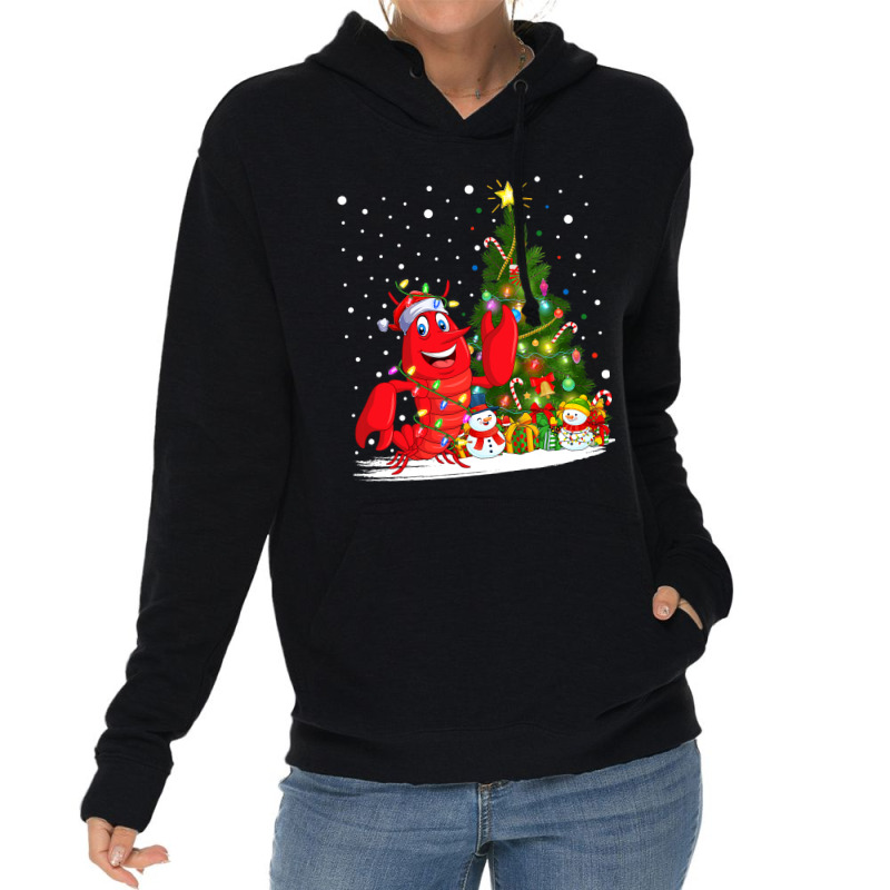 Santa Lobster Fish Xmas Tree Lighting Lobster Chri Lightweight Hoodie | Artistshot