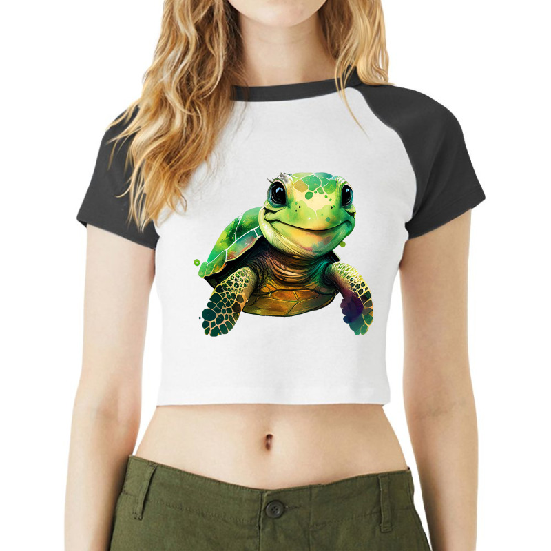 Sea Turtle Watercolor Art Shirt Sea Turtle Lovers Raglan Crop Top by Glorioussy | Artistshot