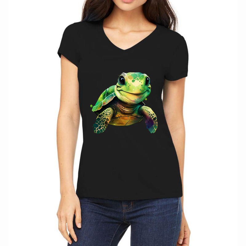 Sea Turtle Watercolor Art Shirt Sea Turtle Lovers Women's V-Neck T-Shirt by Glorioussy | Artistshot