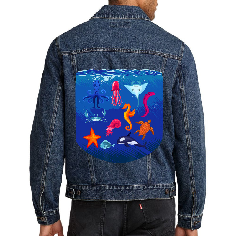 Sea Animals Ocean Life Creatures Lover For Kids Ch Men Denim Jacket | Artistshot