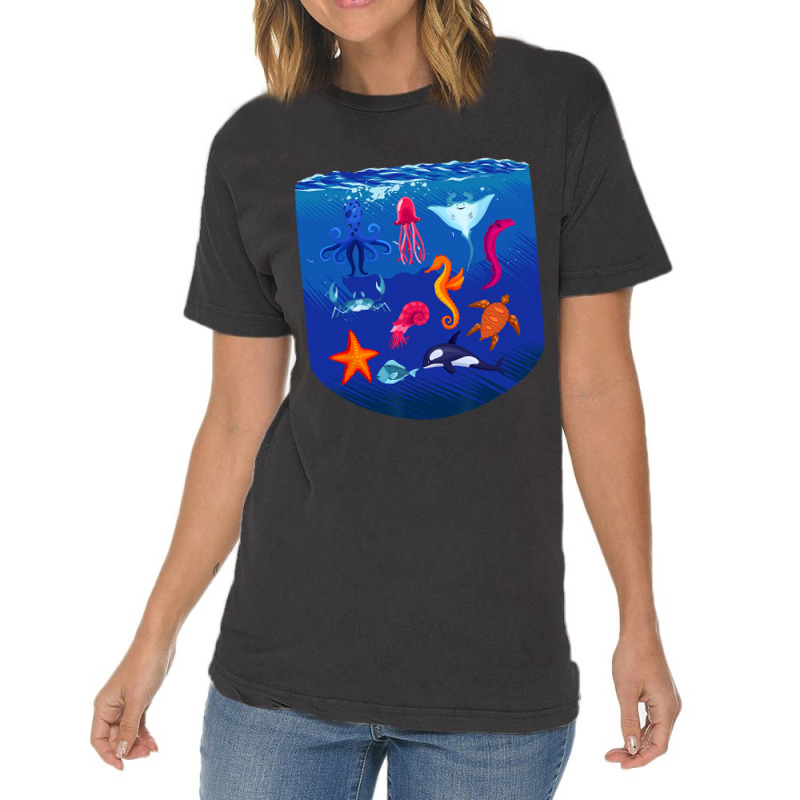 Sea Animals Ocean Life Creatures Lover For Kids Ch Vintage T-shirt | Artistshot