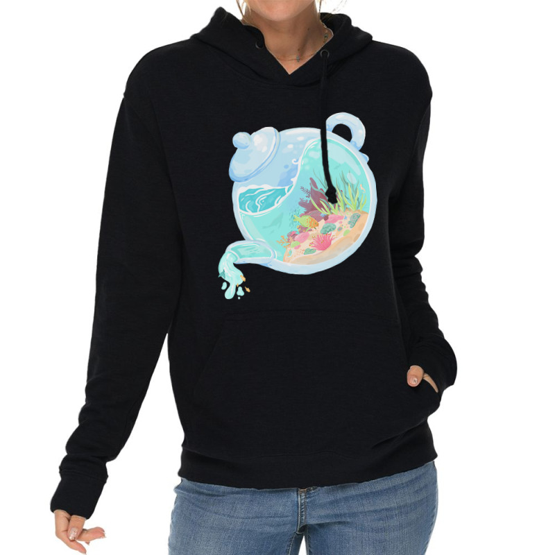 Sea Creatures Fish Teapot Saltwater Coral Reef Aqu Lightweight Hoodie by FAWNDACRAMER | Artistshot