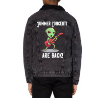 Summer Concerts Are Back Funny Alien Guitar Music Unisex Sherpa-lined Denim Jacket | Artistshot