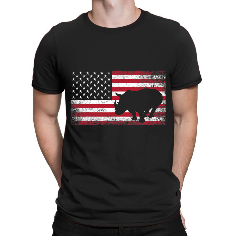 Rhino Rhinoceros 4th Of July American Flag Usa Pat T-shirt | Artistshot