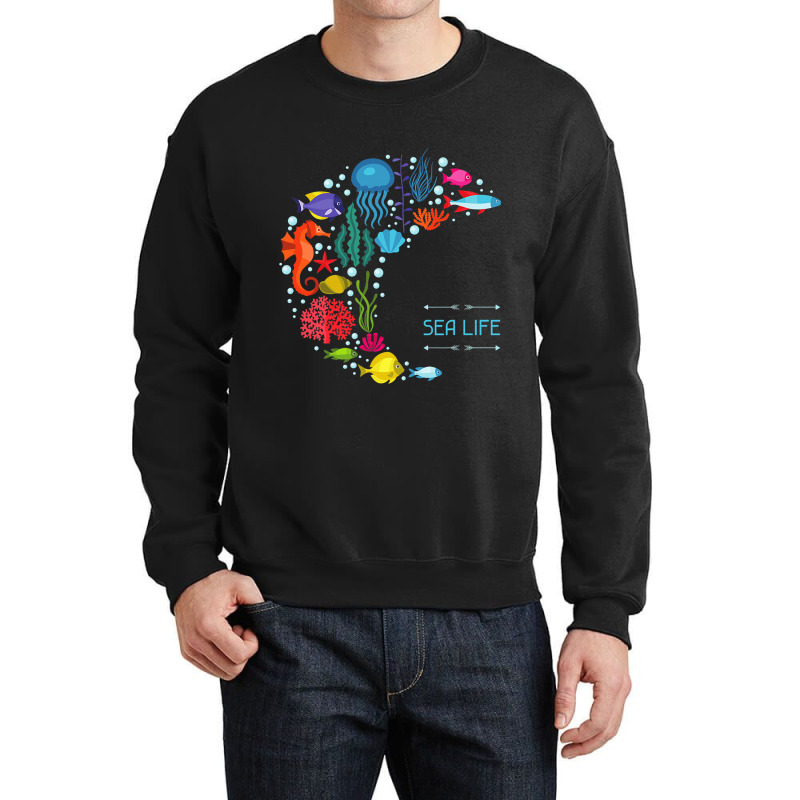 Sea Life Jellyfish Fish Starfish Ocean Beach Lover Crewneck Sweatshirt | Artistshot