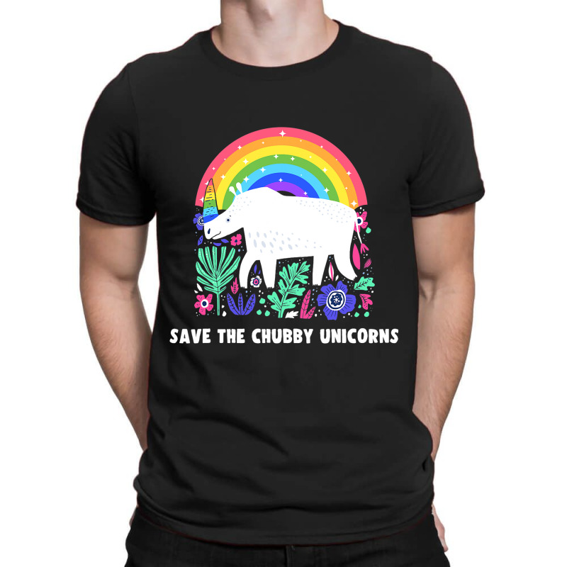 Save The Chubby Unicorns White Rhino Rainbow Flora T-shirt | Artistshot