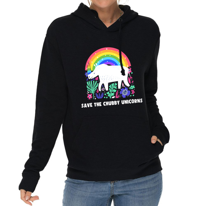 Save The Chubby Unicorns White Rhino Rainbow Flora Lightweight Hoodie | Artistshot