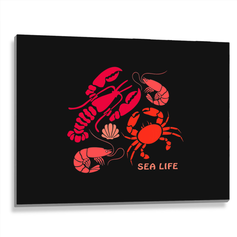 Sea Life Lobster Crab Shrimp And Clams Ocean Seafo Metal Print Horizontal | Artistshot